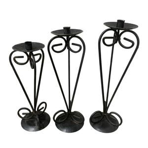 VINTAGE FRENCH COUNTRY PILAR CANDLE STICK DECOR SET OF 3 IRON BOHO GRUNGE